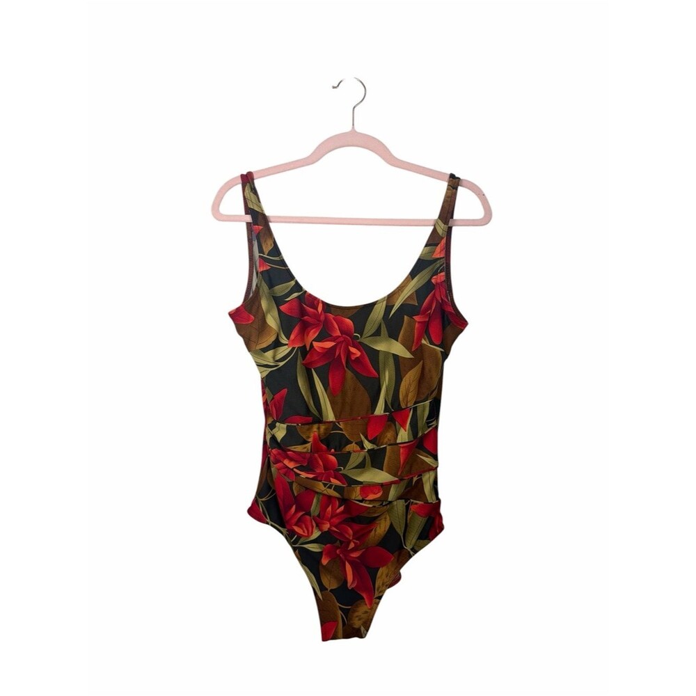 Beach Cabana Tropical Floral One Piece Swimsuit Women’s Medium Hawaiian Ruched